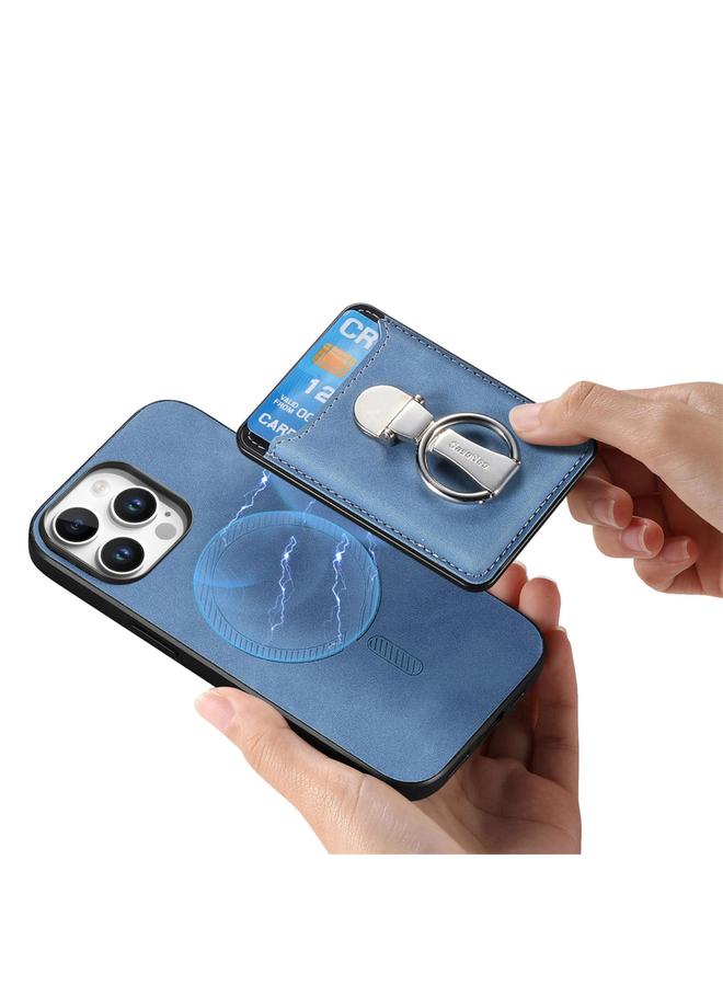 S-TOP Case For iPhone 15 Pro Retro Folding Ring Holder Card Bag MagSafe Phone Case - Image 4