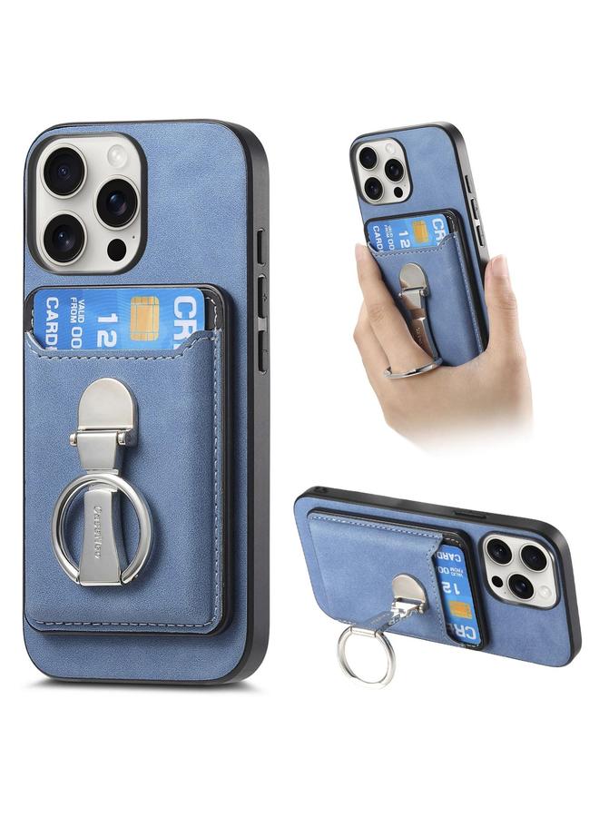 S-TOP Case For iPhone 15 Pro Retro Folding Ring Holder Card Bag MagSafe Phone Case - Image 1