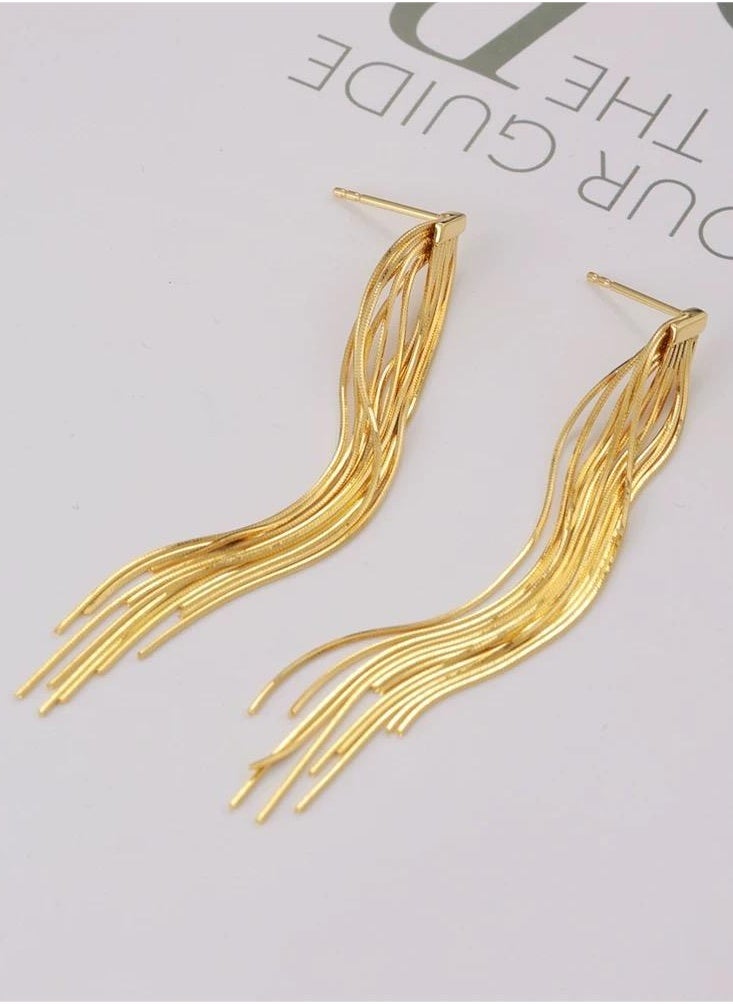 General 925 Silver Post Hypoallergenic/14K Alloy Triangle Tassel Pendant Earrings  - Image 1