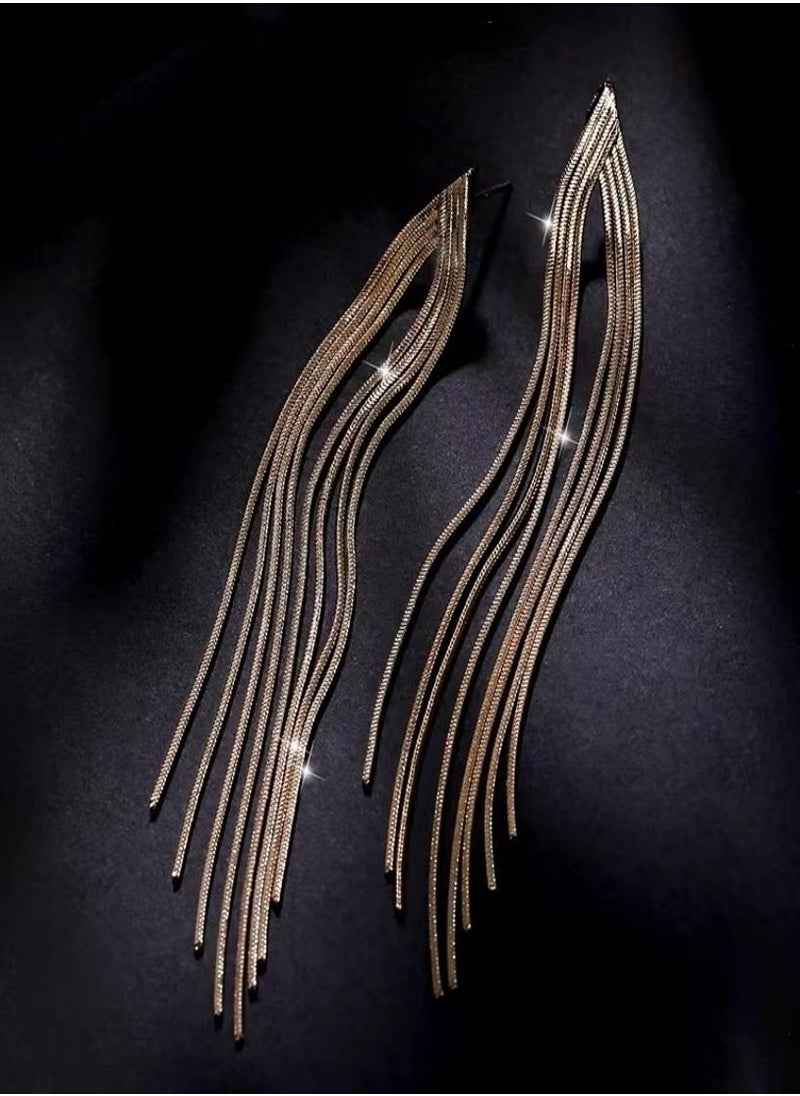 General 925 Silver Post Hypoallergenic/14K Alloy Triangle Tassel Pendant Earrings  - Image 2