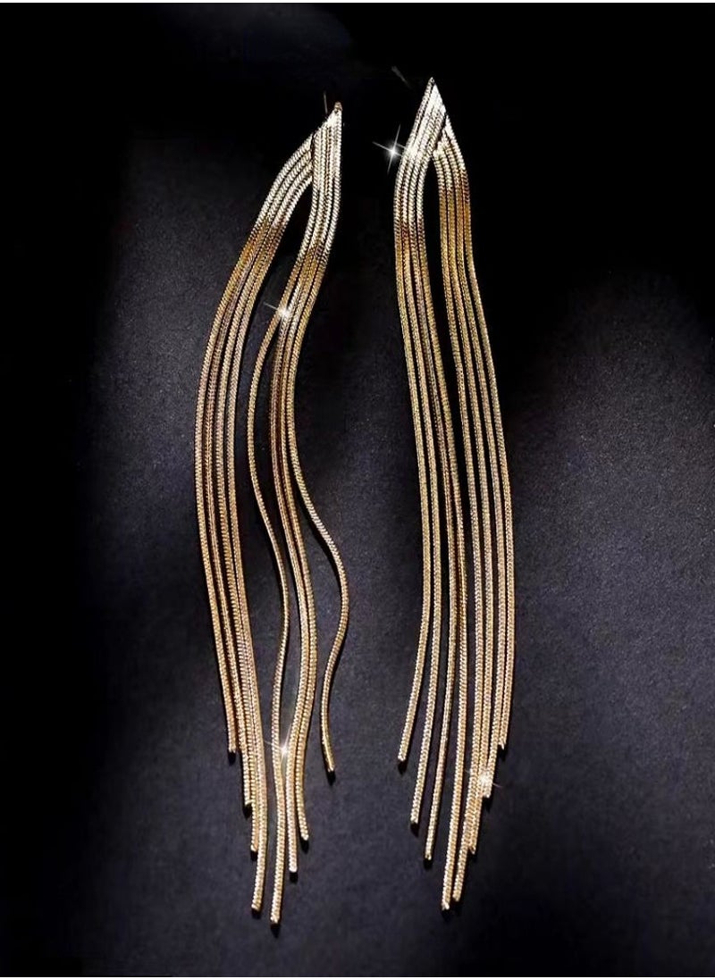 General 925 Silver Post Hypoallergenic/14K Alloy Triangle Tassel Pendant Earrings  - Image 4