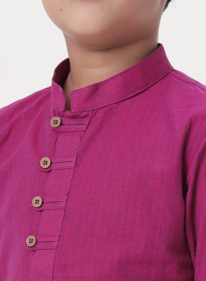 RAMRAJ COTTON Purple Boys cotton kurta with White dhoti set - Image 4