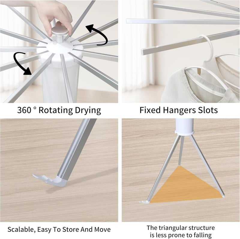 RFOUO Clothes Drying Rack Tripod,Laundry Hanger Dryer Rack,Portable Foldable Drying Rack-Drying Rack Clothing Laundry Bedroom Household Aluminum-12rods - Image 5