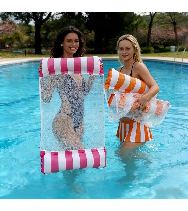 Orange Green 2pcs 4 in 1 Inflatable Water Hammock with Air Pump Pool Floating Bed - Image 3
