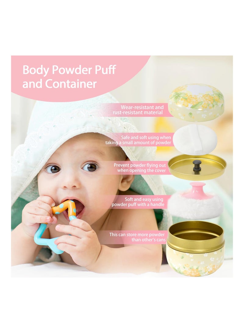 Excefore Body Powder Puff and Container, 3.15" Portable Powder Container for Body Powder, Empty Powder Case for Women's Loose Powder for Travel, Bath and Beach (Yellow) - Image 3