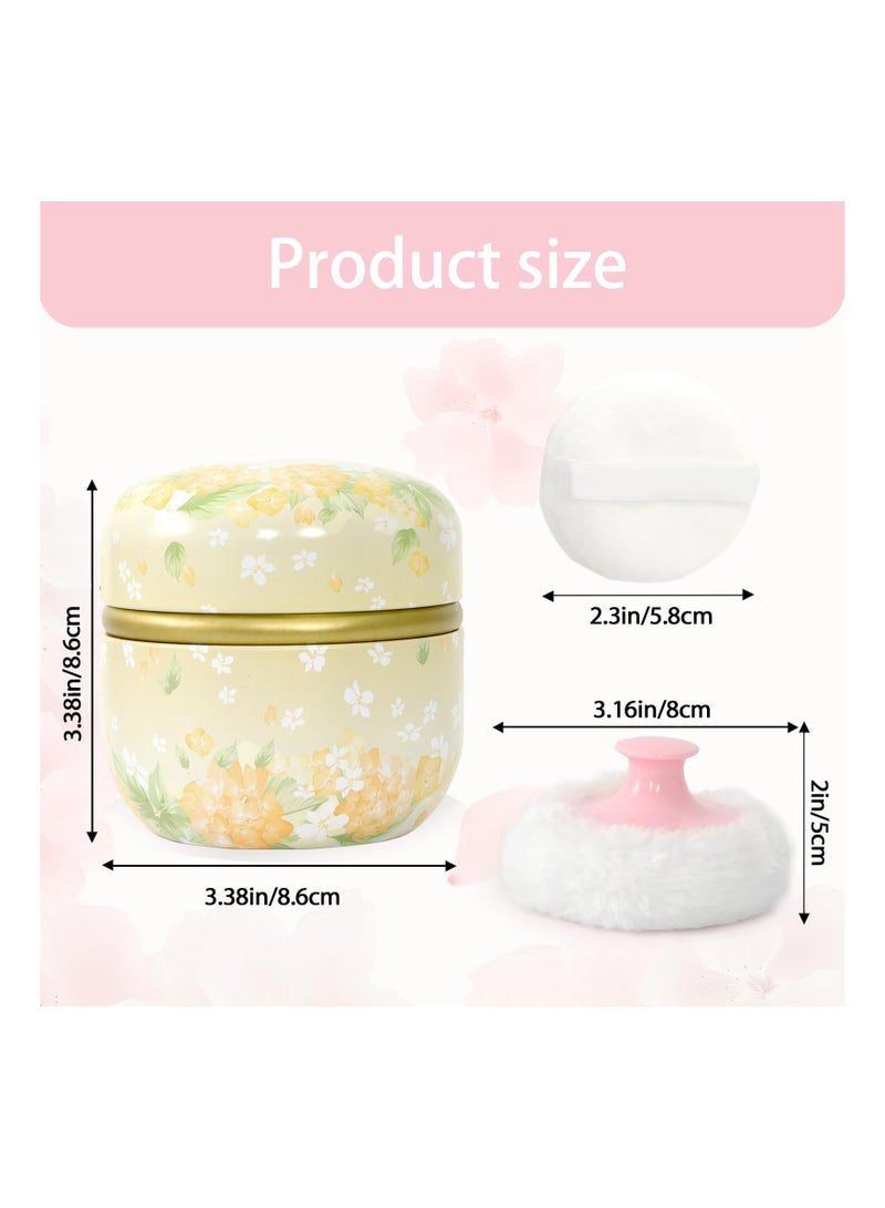 Excefore Body Powder Puff and Container, 3.15" Portable Powder Container for Body Powder, Empty Powder Case for Women's Loose Powder for Travel, Bath and Beach (Yellow) - Image 2