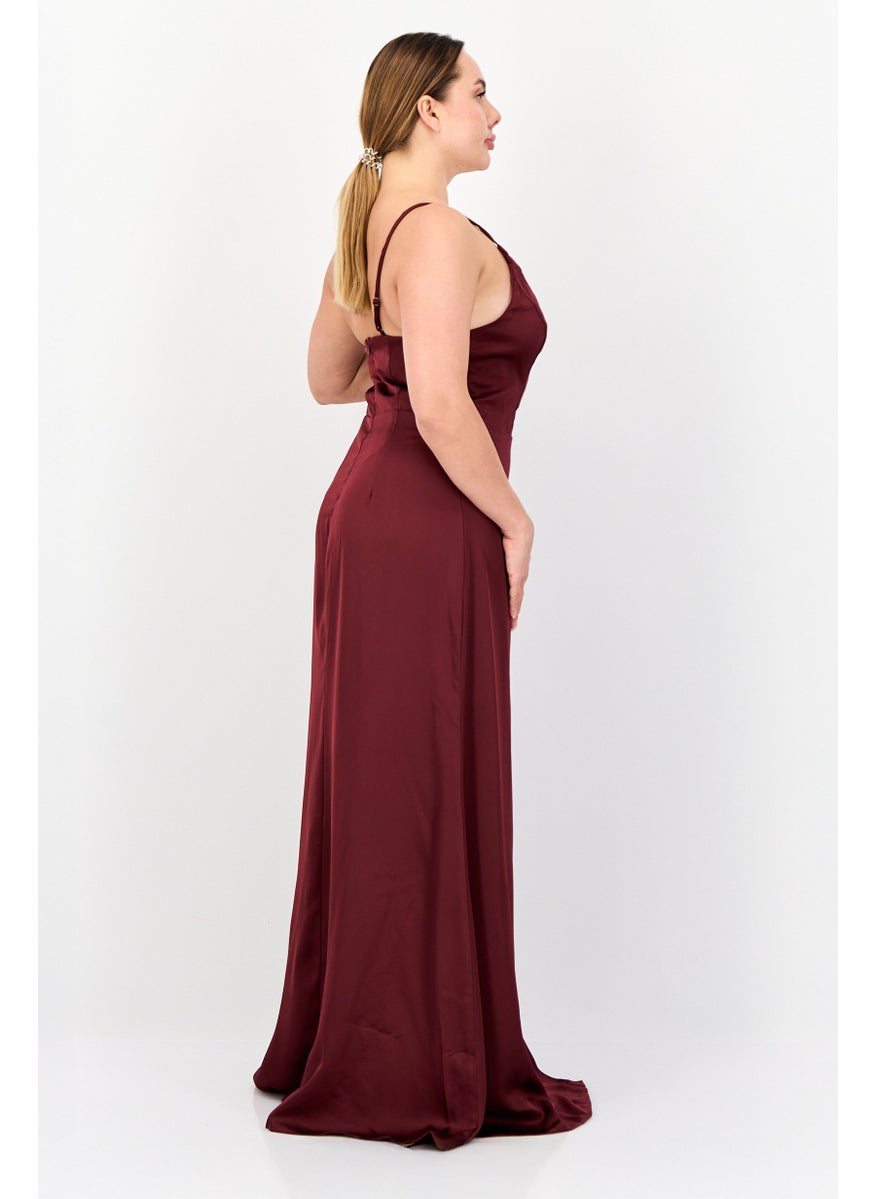 Lulus Women Plain Maxi Dress, Maroon  - Image 3