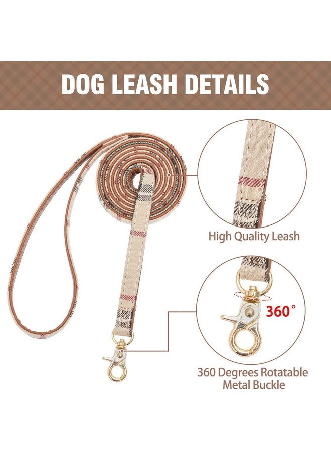 كولتيل طقم طوق ومقود للكلاب الصغيرة من KOOLTAIL مع ربطة عنق وأجراس - طوق ومقود للجراء للإناث بنمط كلاسيكي منقوش متناسق، ومقود من الجلد الناعم المقاوم للتشابك للكلاب الصغيرة للأولاد والبنات، بيج - Image 5