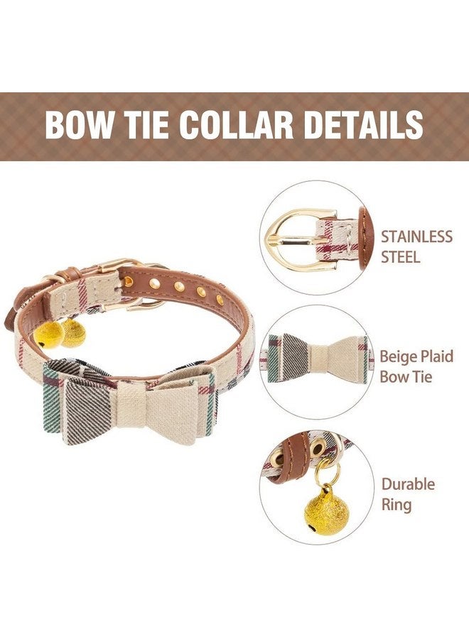 كولتيل طقم طوق ومقود للكلاب الصغيرة من KOOLTAIL مع ربطة عنق وأجراس - طوق ومقود للجراء للإناث بنمط كلاسيكي منقوش متناسق، ومقود من الجلد الناعم المقاوم للتشابك للكلاب الصغيرة للأولاد والبنات، بيج - Image 4