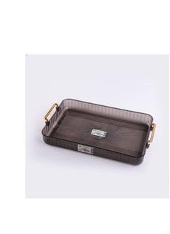 Generic Elegant Rectangular Anti-Shatter Acrylic Serving Tray with Gold Handle for Fruits and Drinks, Fame Color, 25.5 x 17 cm, Crystal H  - Image 1