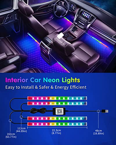 DUOFU365 RGB Interior Car Strip Lights with Smart APP Control, Music Sync Under Dash Footwell Neon Internal Lighting Kit Multicolor,12V LED Strip Lights for Cars, Trucks, SUVs with Car Charger(1 Set) - Image 5