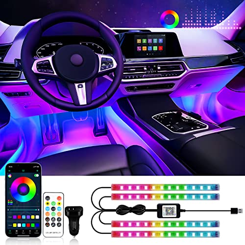 DUOFU365 RGB Interior Car Strip Lights with Smart APP Control, Music Sync Under Dash Footwell Neon Internal Lighting Kit Multicolor,12V LED Strip Lights for Cars, Trucks, SUVs with Car Charger(1 Set) - Image 1