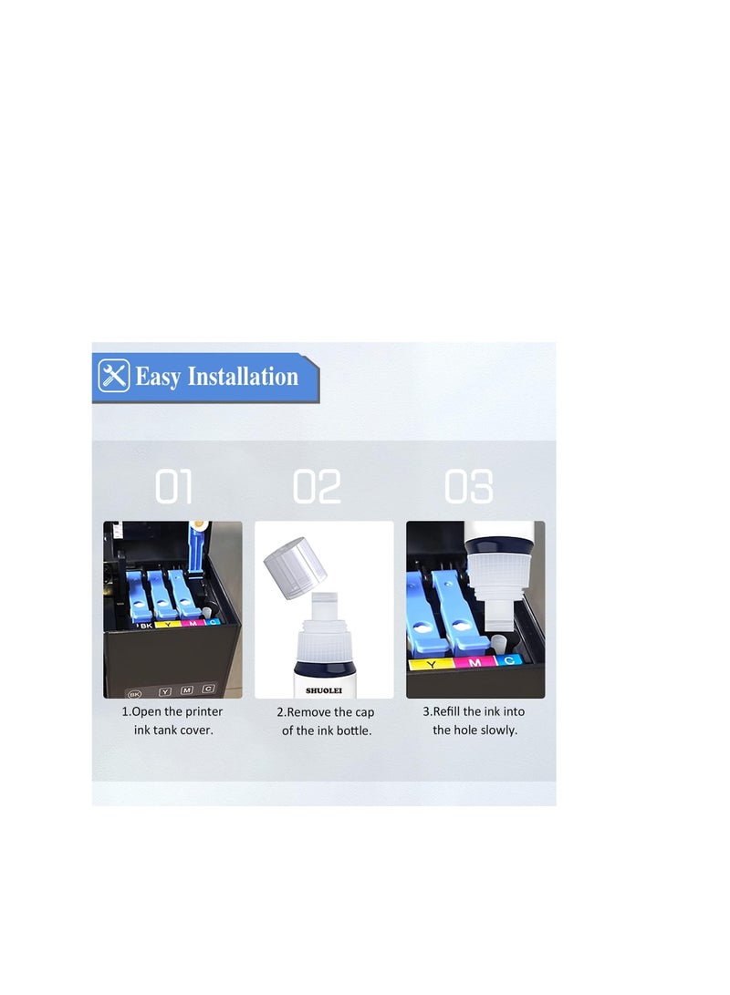 Terabyte حبر متوافق مع طابعة كانون لطراز PIXMA G3400، G2400، G1400، G4400، G4410، G3410، G2410، G1410، G3411، G2411، G1411، G4411 (عبوة 4 - أسود، أزرق، وردي، أصفر) - Image 4