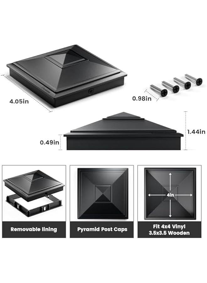Arabest 4x4 Pyramid Post Caps Waterproof Outdoor 4x4 Post Cover, Fits 3.5x3.5 4x4 Wood Vinyl Posts for Fence Deck Mailbox Patio (Black, 6 Pack) - Image 2