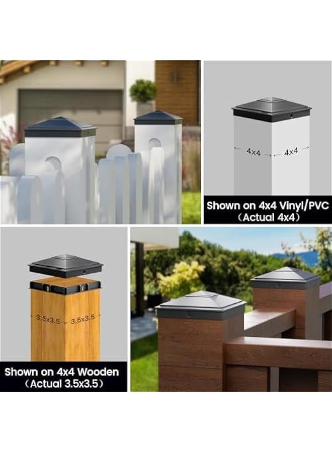 Arabest 4x4 Pyramid Post Caps Waterproof Outdoor 4x4 Post Cover, Fits 3.5x3.5 4x4 Wood Vinyl Posts for Fence Deck Mailbox Patio (Black, 6 Pack) - Image 4