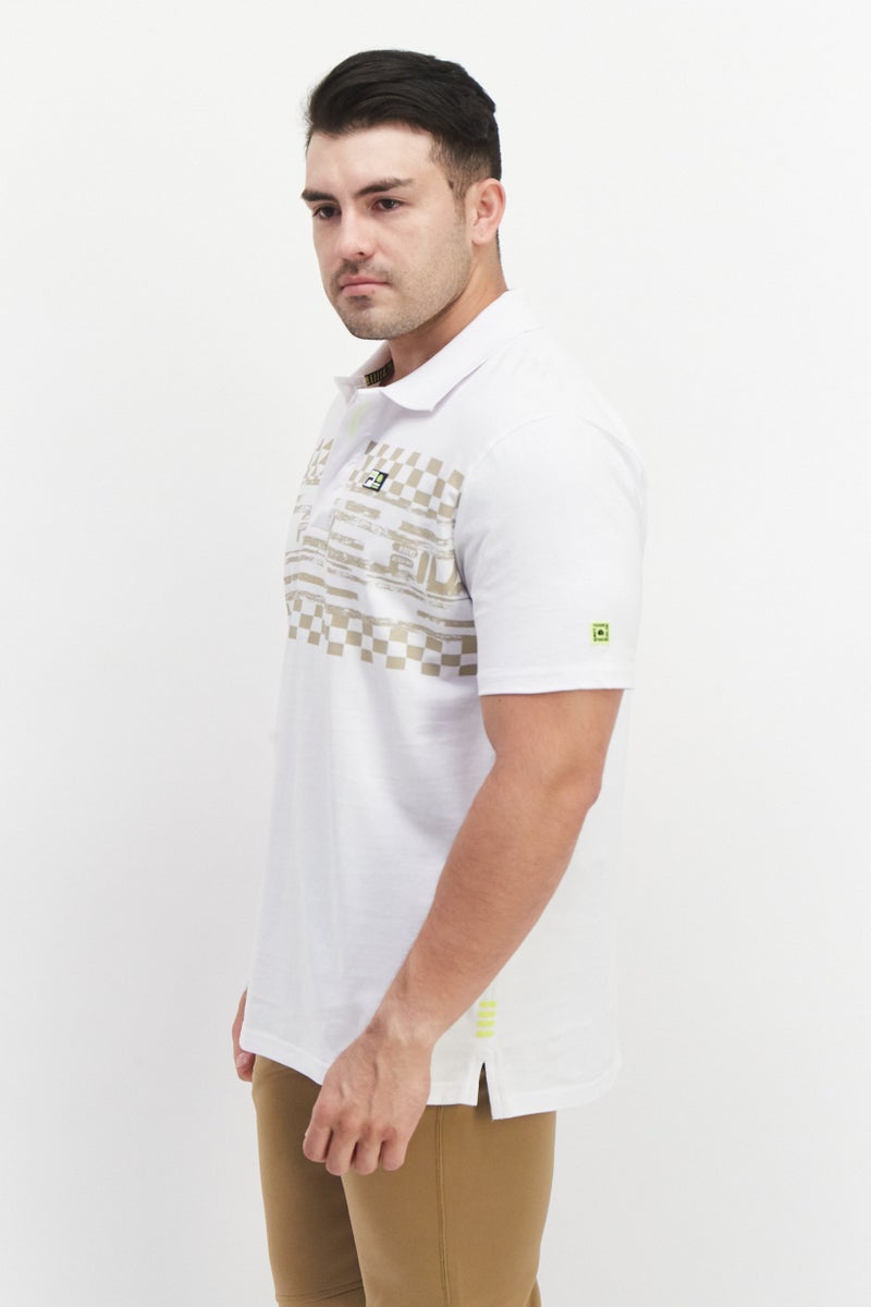 FILA قميص بولو رياضي رجالي بشعار العلامة التجارية، مجموعة باللون الأبيض - Image 3