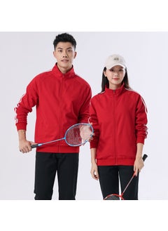 Generic Casual Unisex Spring Autumn Running Sweatshirt Couple Matching Open Cardigan Style Health Fabric Inner Soft Cotton Polyester Red 