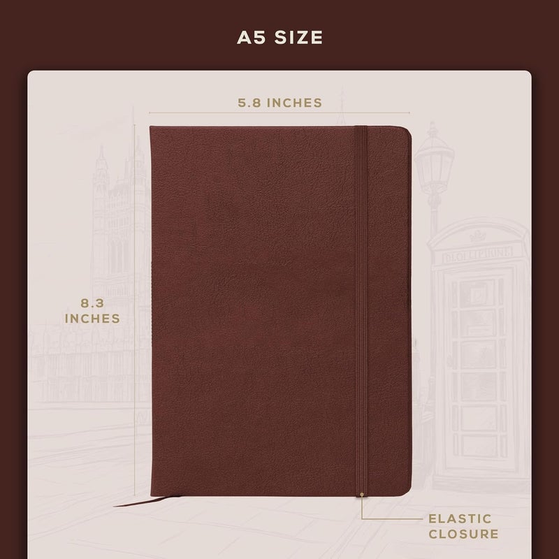 Beechmore Books Lined Journal Notebook, 5.8 x 8.3 inch, A5 160 Lined Pages, Hardcover Leather Journals for Women, Men, Writing and Notebooks for Work - 120 GSM Thick Paper, Gifts Box Included (Chestnut Brown) - Image 3