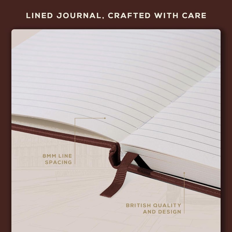 Beechmore Books Lined Journal Notebook, 5.8 x 8.3 inch, A5 160 Lined Pages, Hardcover Leather Journals for Women, Men, Writing and Notebooks for Work - 120 GSM Thick Paper, Gifts Box Included (Chestnut Brown) - Image 5