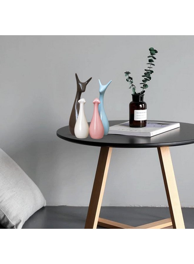 Xtore® Home Décor Lucky Deer Family Matte Finish Ceramic Figures- (Set of 4, Sky, Brown, Pink, Off-White) - Image 5