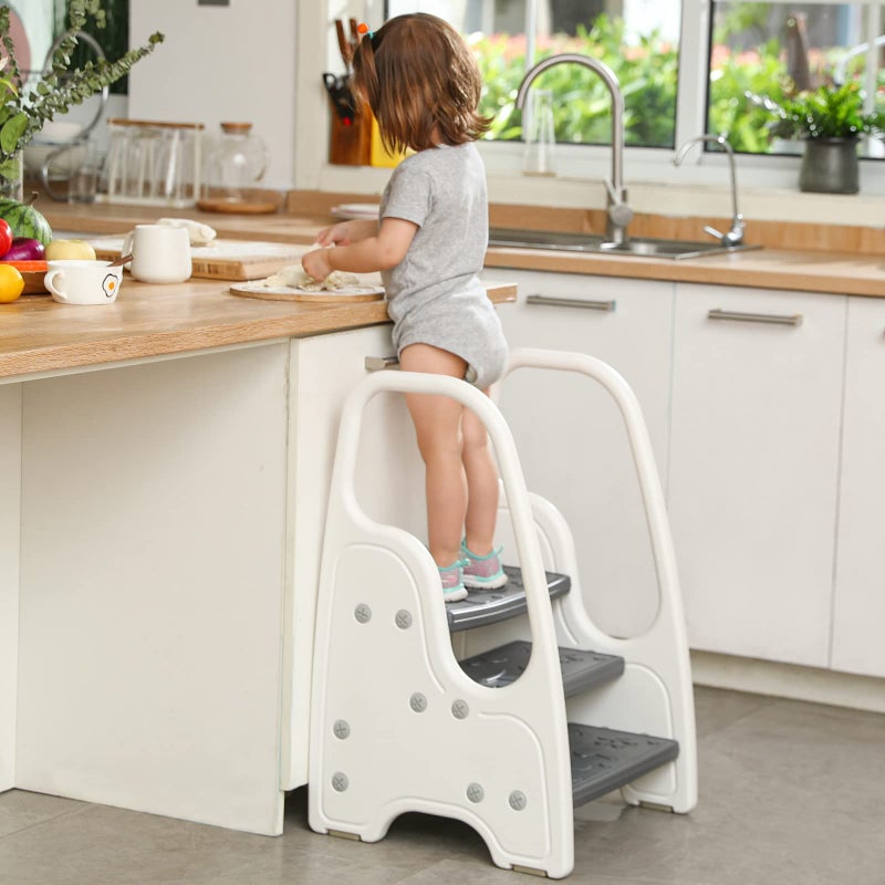 3 Step Stool for ToddlerKids Three Step Stool for Bathroom Sink or Kitchen Counter Standing Tower Children Step Up Learning Helper with Safety Handles and NonSlip PadsBlue