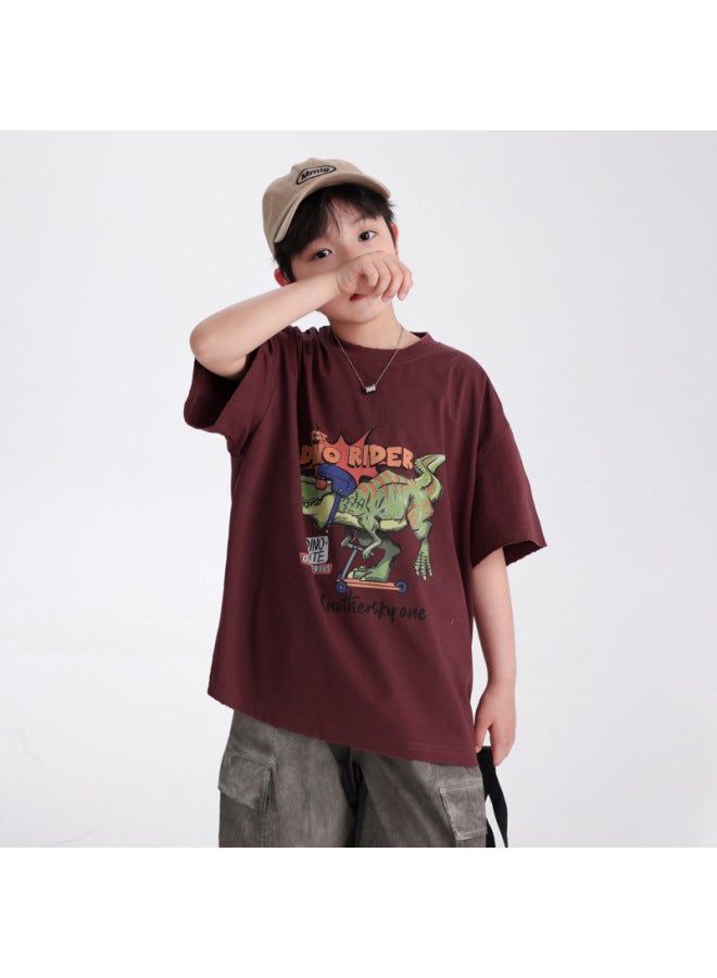 Boys' Summer Cool And Handsome Cartoon Short-sleeved T-shirt  New Style Kidsren's Boys Summer Half-sleeved Loose Tops Trendy