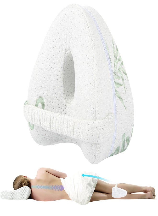 Zvtq Knee Pillow for Side Sleepers - Heart-Shaped Contour Leg Pillow with Spine Alignment Support for Sciatica, Pregnancy & Comfort (White with Green) - Image 1