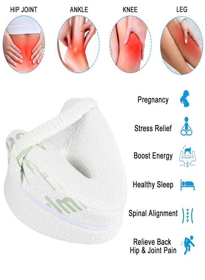Zvtq Knee Pillow for Side Sleepers - Heart-Shaped Contour Leg Pillow with Spine Alignment Support for Sciatica, Pregnancy & Comfort (White with Green) - Image 3
