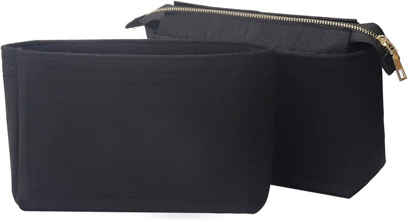GREENSHEEP Women Felt Purse Organizer Insert for Handbag, Tote, Hobo Bag, Storage Purse Divider with Zipper, Pack of 2 (Black) - Image 1