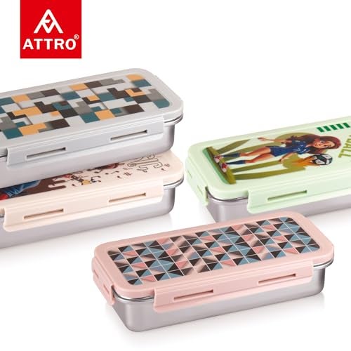 Attro Volvo Stainless Steel Lunch Box with 1 Small Container Airtight Leak-Proof Food Grade - Pink 630ml+170ml - Image 3