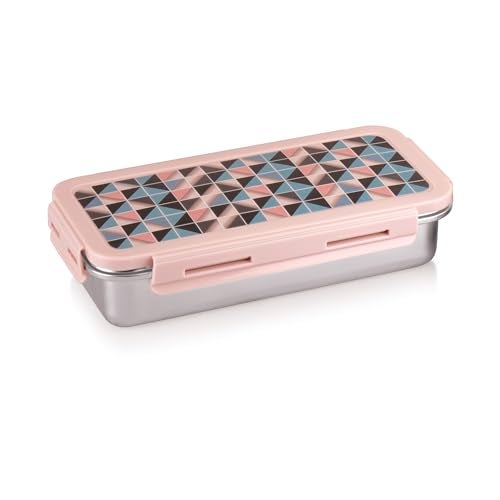 Attro Volvo Stainless Steel Lunch Box with 1 Small Container Airtight Leak-Proof Food Grade - Pink 630ml+170ml - Image 1