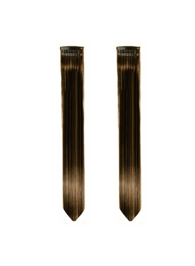 Paradise® Brown with Golden Highlights Hair Extensions 22 inches, Pack of 2 Clip-based Straight Colored Hair Streaks for Women & Girls, 2-Tone Party Funky Synthetic Hair Patches - Image 1