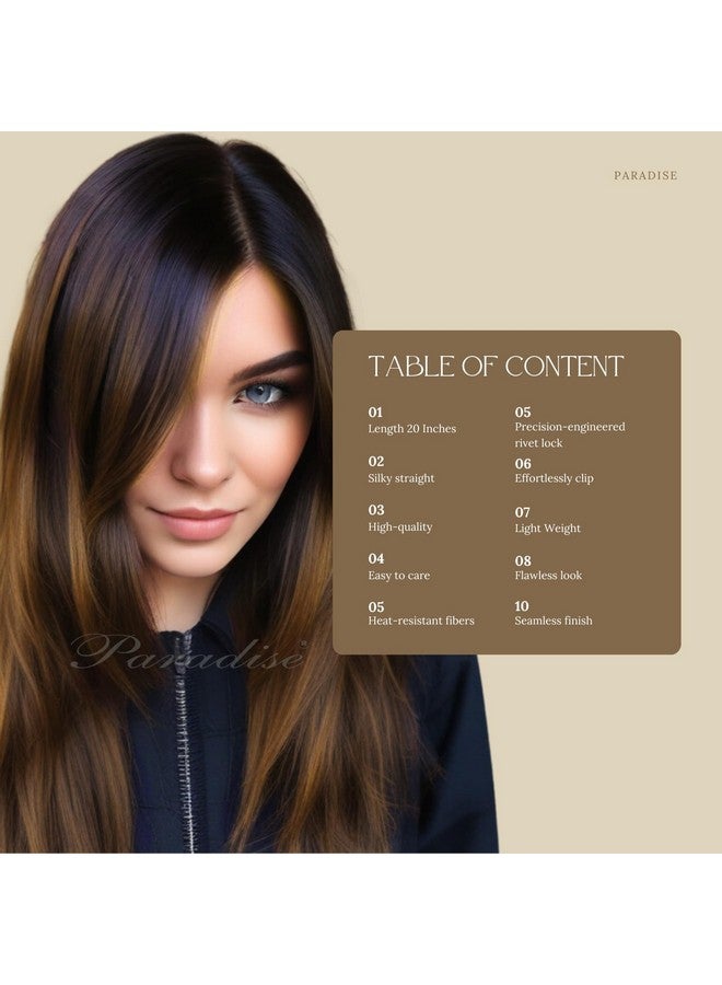 Paradise® Brown with Golden Highlights Hair Extensions 22 inches, Pack of 2 Clip-based Straight Colored Hair Streaks for Women & Girls, 2-Tone Party Funky Synthetic Hair Patches - Image 4