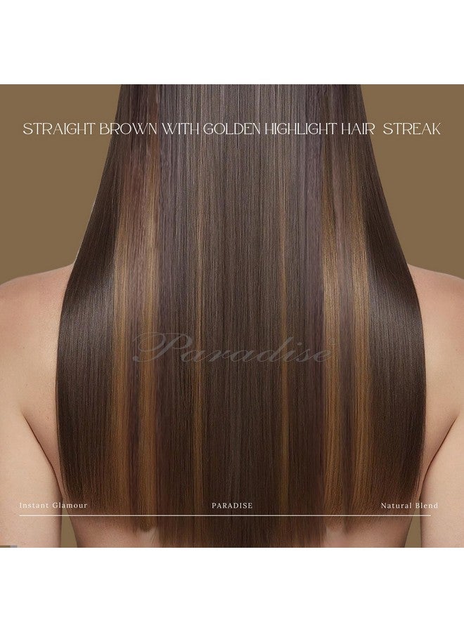 Paradise® Brown with Golden Highlights Hair Extensions 22 inches, Pack of 2 Clip-based Straight Colored Hair Streaks for Women & Girls, 2-Tone Party Funky Synthetic Hair Patches - Image 3