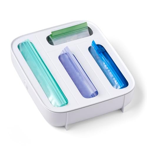 YouCopia StoraBag Drawer Food Bags Dispenser, 4-Slot, Plastic Sandwich Bag Organizer for Kitchen Storage, White - Image 1