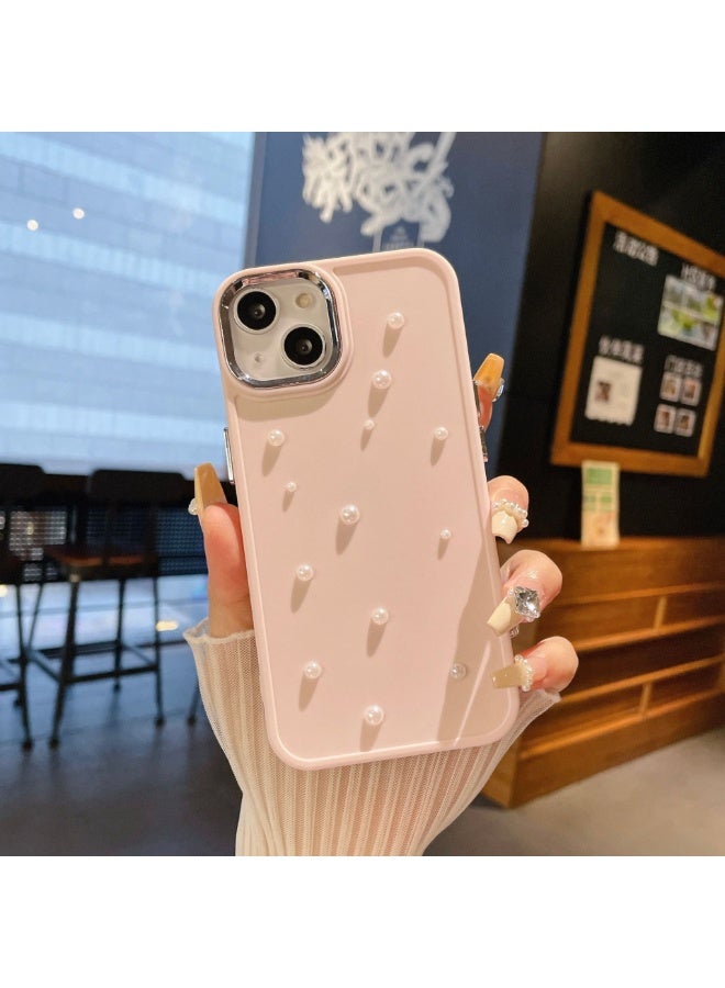 NIBEMINENT Metal Frame Pearl Protective TPU Case Cover For iPhone 15, Cherry Blossom Powder - Image 1