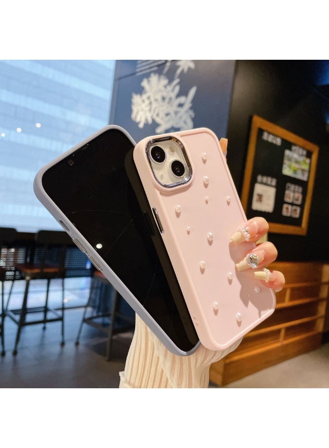 NIBEMINENT Metal Frame Pearl Protective TPU Case Cover For iPhone 15, Cherry Blossom Powder - Image 2