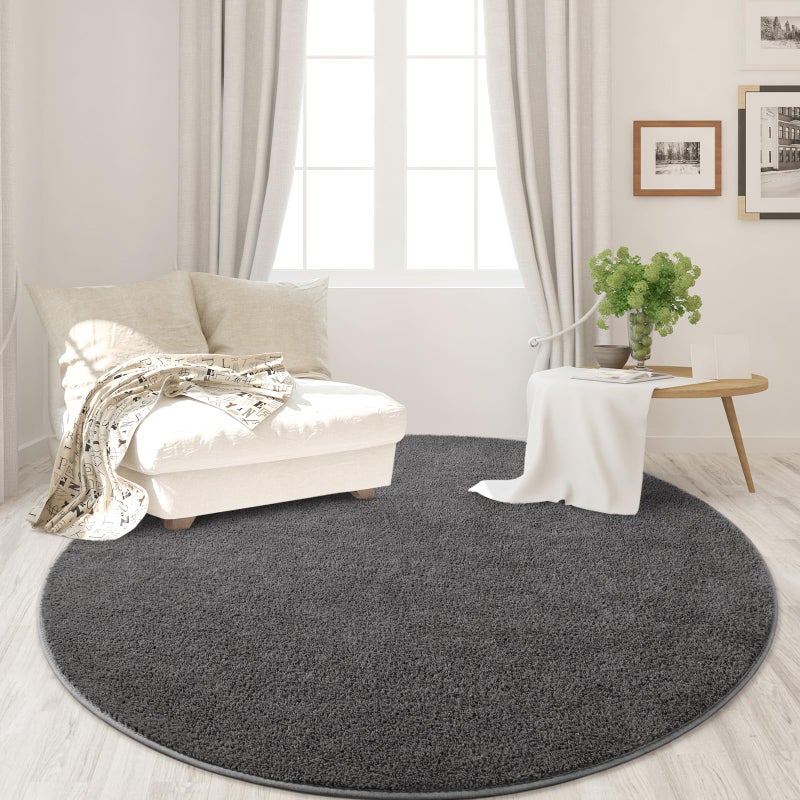 FlyDOIT Round Area Rugs for Bedroom Living Room, 4x4 Dark Grey Super Soft Comfy Thickened Memory-Foam Indoor Circle Carpet, Modern Aesthetic Minimalist Carpet for Boys Girls Adults Nursery Home DÃ©cor - Image 2