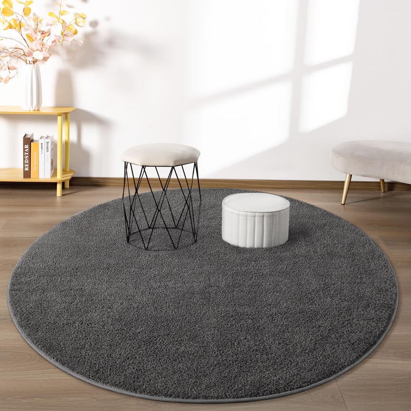 FlyDOIT Round Area Rugs for Bedroom Living Room, 4x4 Dark Grey Super Soft Comfy Thickened Memory-Foam Indoor Circle Carpet, Modern Aesthetic Minimalist Carpet for Boys Girls Adults Nursery Home DÃ©cor - Image 3