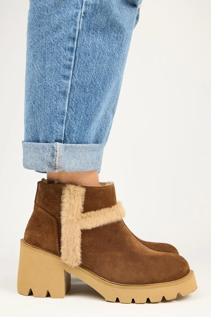 Manijero Manijero Zoe Women's Genuine Leather Boots with Fur Detail in Tan