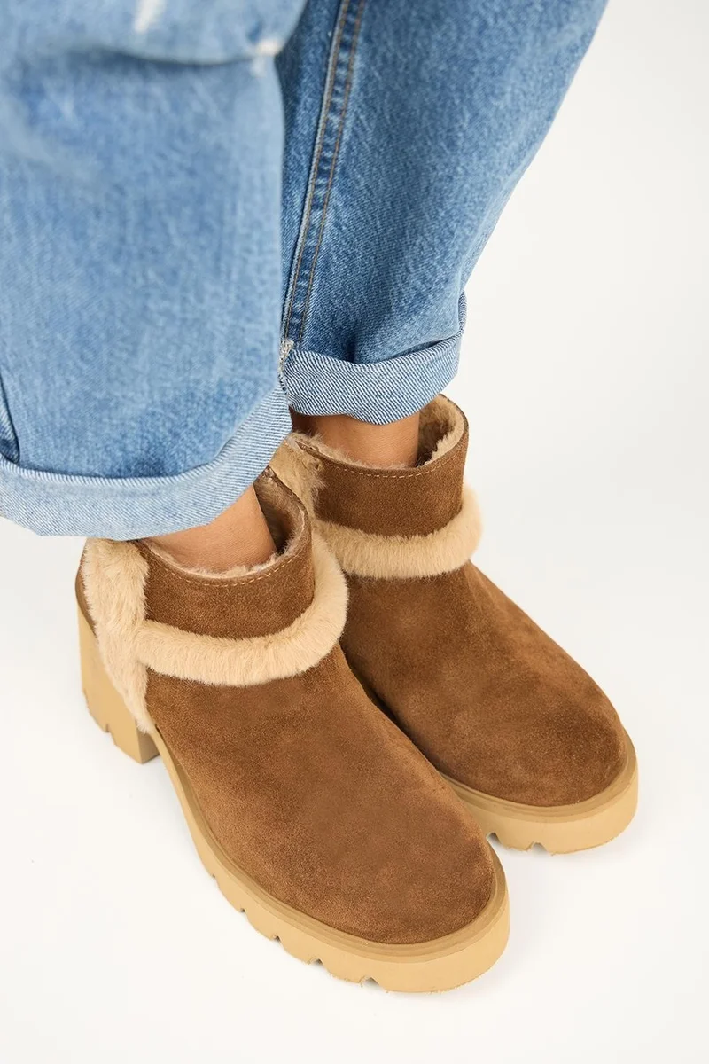 Manijero Manijero Zoe Women's Genuine Leather Boots with Fur Detail in Tan