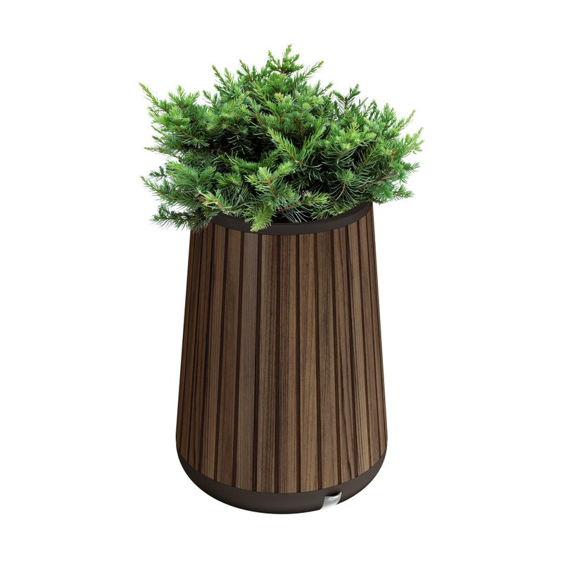 Keter Signature Conic 28.5 Inch Tall Round Large Wood Look Planter for Indoor or Outdoor Flower Pot Ideal for Patio Deck and Front Porch Decor, Rosewood - Image 1