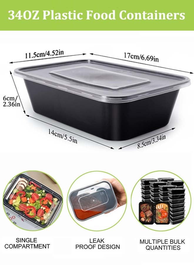 YIM-VIBEHAUS 1000ml Meal Prep Containers With Lids 50 Set - Reusable Plastic Food Storage Containers Lunch Box To-go Container Disposable Bento Box - Microwavable, Freezer and Dishwasher Safe (34 oz) - Image 2