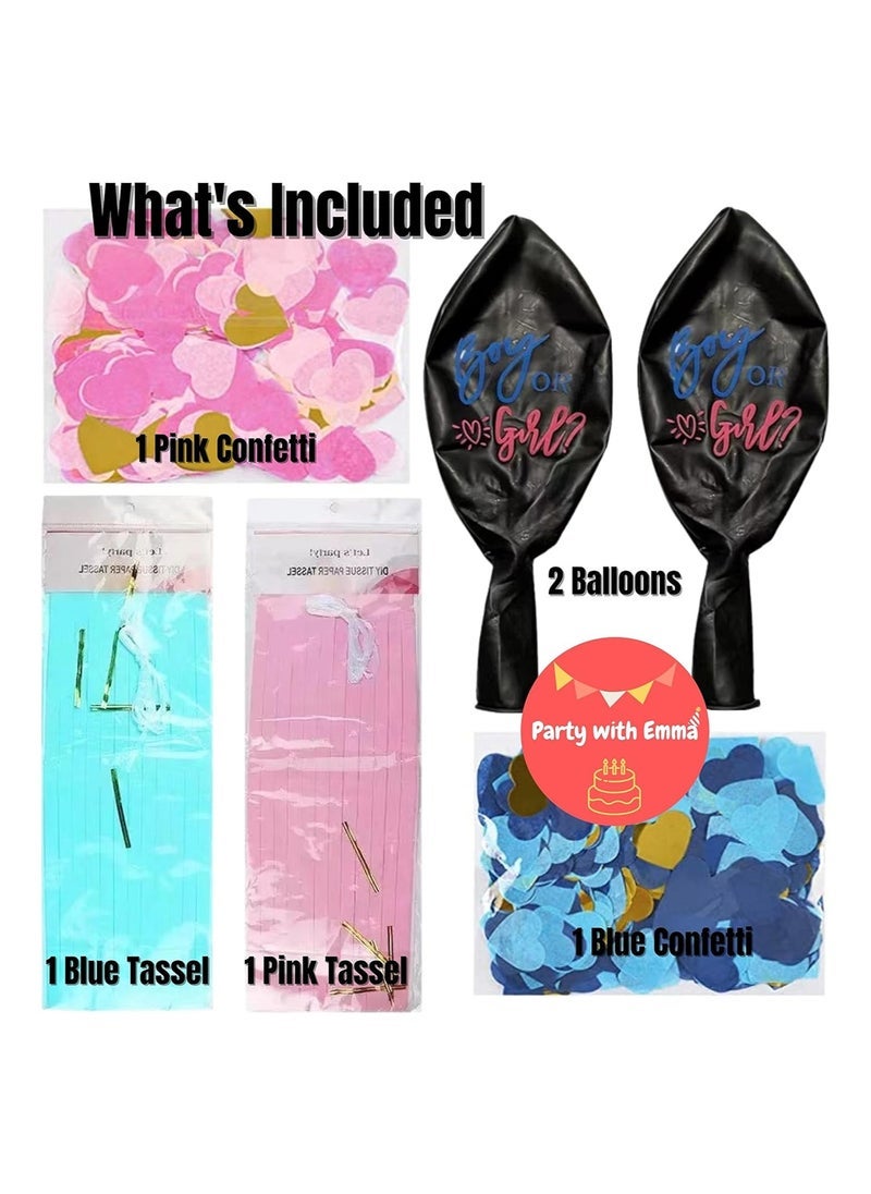بارتي ويذ إيما بالونات جامبو قصاصات ورقية 2 قطعة 36 بوصة بالون أسود صبي أو فتاة تأتي مع قصاصات ورق أزرق وردي - Image 2
