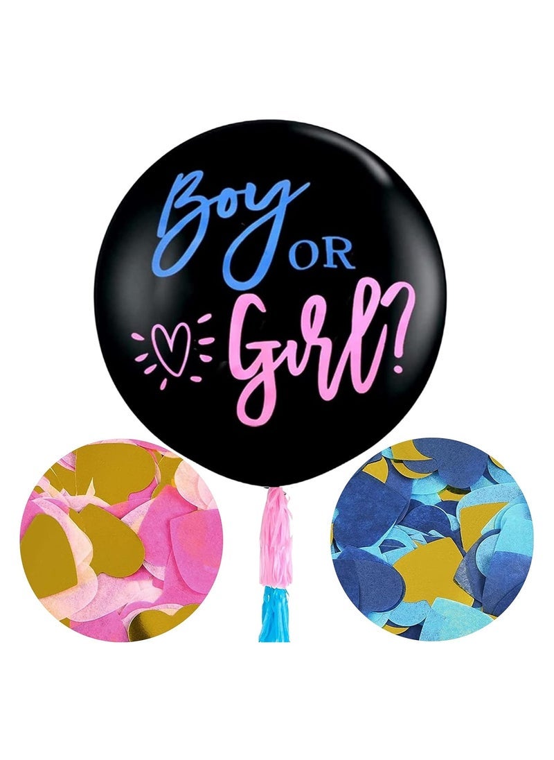 بارتي ويذ إيما بالونات جامبو قصاصات ورقية 2 قطعة 36 بوصة بالون أسود صبي أو فتاة تأتي مع قصاصات ورق أزرق وردي - Image 1