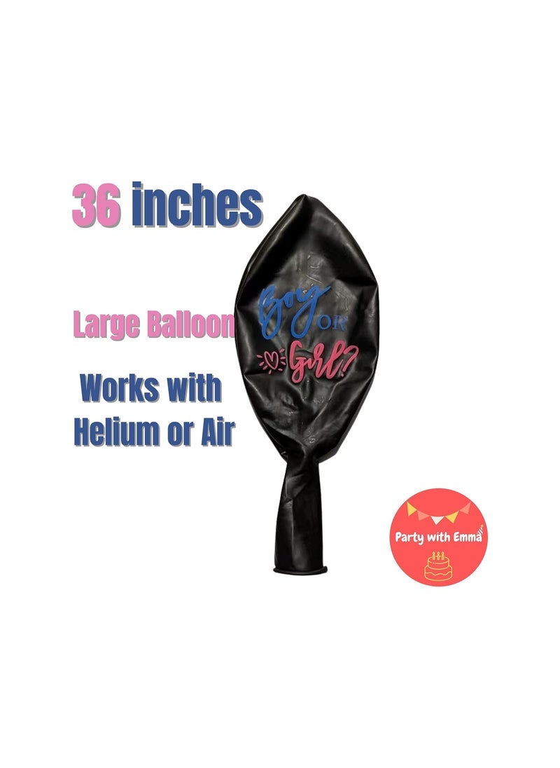 بارتي ويذ إيما بالونات جامبو قصاصات ورقية 2 قطعة 36 بوصة بالون أسود صبي أو فتاة تأتي مع قصاصات ورق أزرق وردي - Image 3