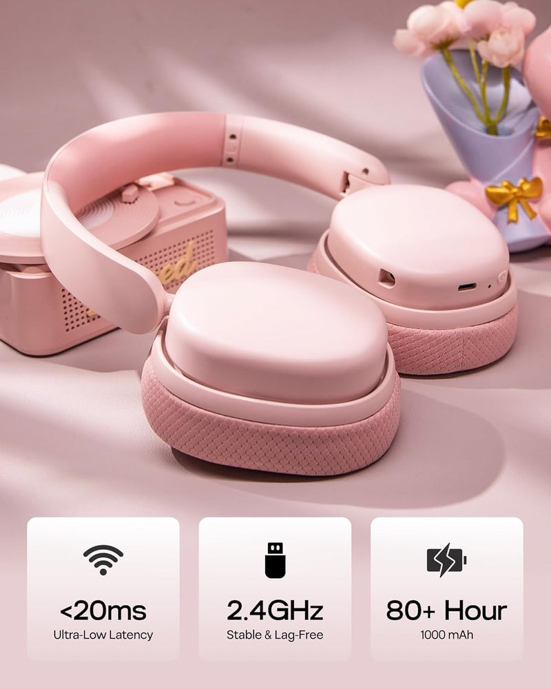 EPOMAKER X AULA G7 Pro Wireless Gaming Headset, Dual Mode BT5.3 & 2.4GHz, 7.1 Surround Sound, 80+ Hour Battery, RGB Light, with Noise Canceling Mic for PS5, PS4, Switch, PC (Pink) - Image 3