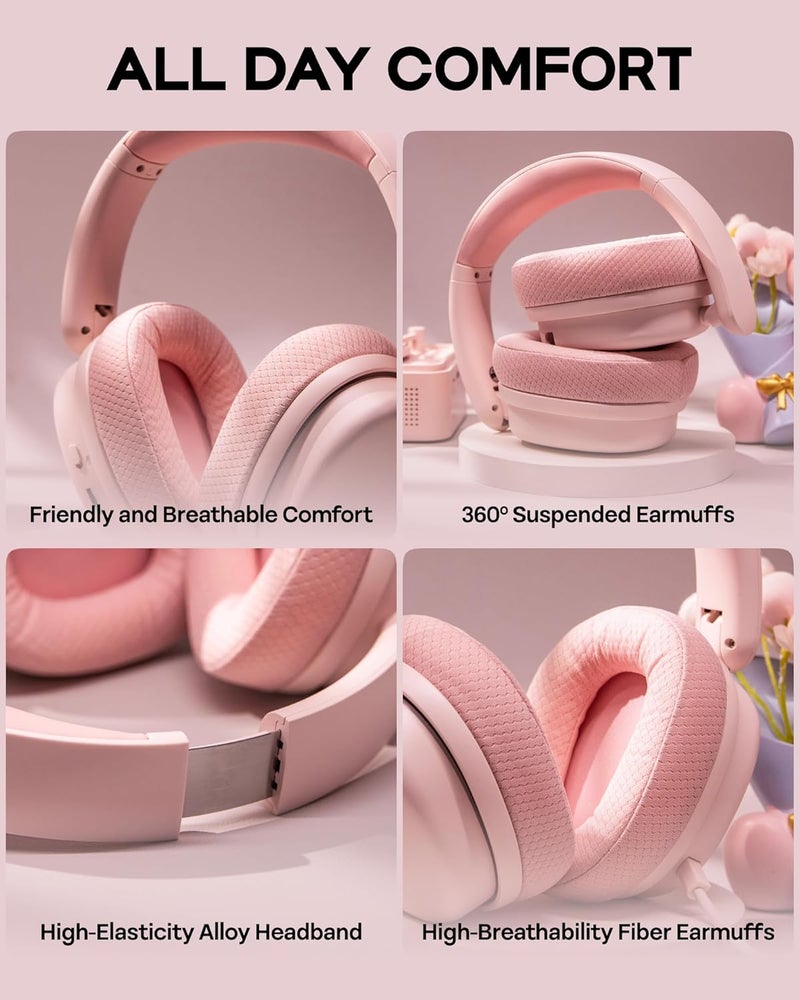 EPOMAKER X AULA G7 Pro Wireless Gaming Headset, Dual Mode BT5.3 & 2.4GHz, 7.1 Surround Sound, 80+ Hour Battery, RGB Light, with Noise Canceling Mic for PS5, PS4, Switch, PC (Pink) - Image 4