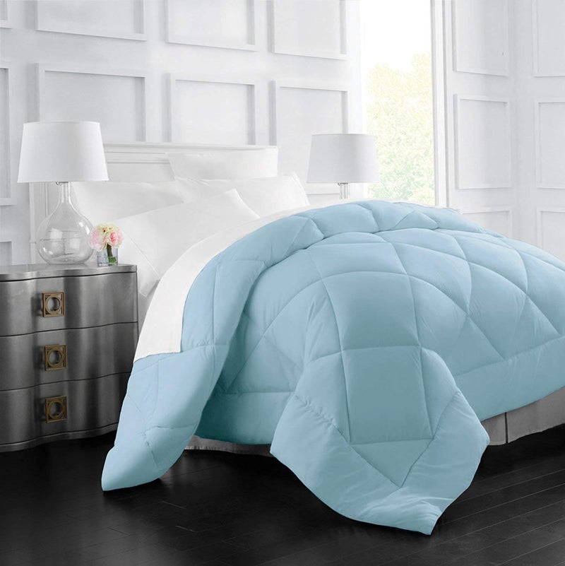 Linenovation Comforter Double Bed 500 GSM Soft Microfibre for Heavy Winter AC BlanketDuvetDoharQuilt for All Weather Breathable for Double BedSky Blue