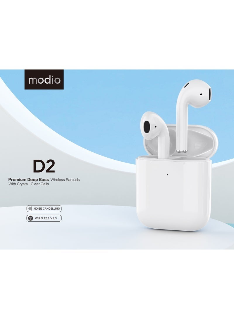modio D2 High Bass In-Ear Bluetooth Earbuds with Touch Control | Deep, Crystal-Clear Sound & Stable Wireless Connectivity | Lightweight, Portable Design for Android & Other Bluetooth Devices - Image 2